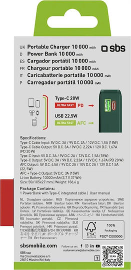 SBS Power Bank 10000mAh 22.5W with USB-A Port and USB-C Port Power Delivery Green view 3