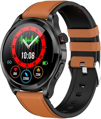 Tk22 1.39 Inch Ip67 Waterproof Leather Band Smart Watch Supports Ecg Non-invasive Blood Sugar Brown