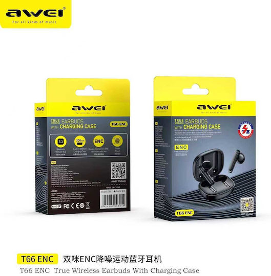 Awei T66 In-ear Bluetooth Handsfree Earphones with Sweat Resistance and Charging Case Black vue 2