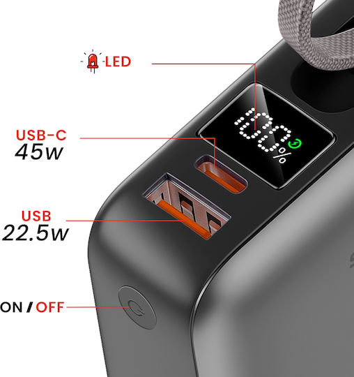 Swissten Space Power Bank 20000mAh 45W With USB-A Output Port And USB-C Output Port Power Delivery Silver view 2