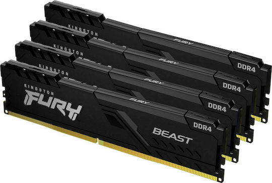 Kingston Fury Beast DDR4 128GB RAM with 4x32GB Modules and Speed 3200 for Desktop KF432C16BBK4/128