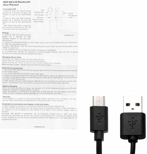 NSP BN120 Earbud Bluetooth Handsfree Earphone Lapel Black view 3