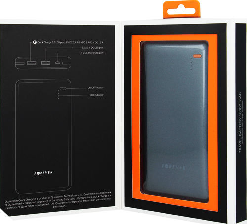Forever PTB-03 Power Bank 10000mAh with 2 USB-A Ports Quick Charge 2.0 Black vista 3