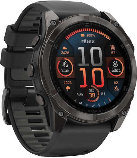 Garmin Fenix 8 Stainless Steel 51mm Waterproof Smartwatch with Heart Rate Monitor (Sapphire, Carbon Grey Dlc With Black/Pebble Grey Silicone Band) view 2