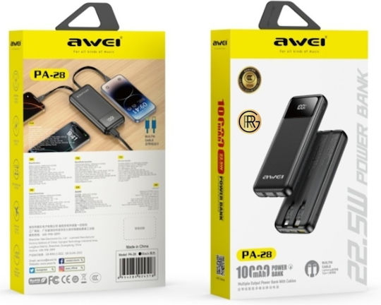 Awei PA-28 Power Bank 10000mAh 22.5W with USB-C Power Delivery Port Black vue 2