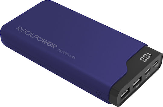 RealPower PB-15000C Power Bank 15000mAh with 2 USB-A Ports and USB-C Port Blue view 2