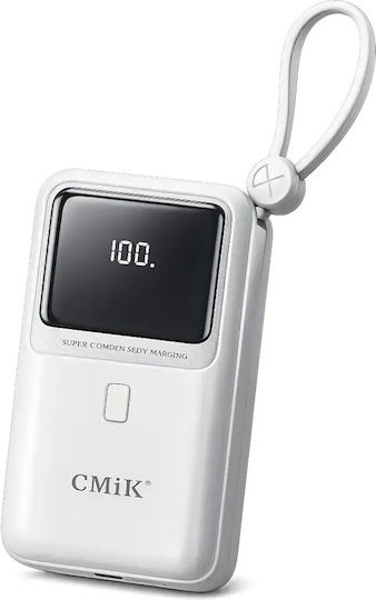 Cmik CM-518 Power Bank 10000mAh 22.5W with USB-A Port and USB-C Power Delivery Port White