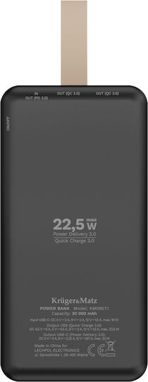 Kruger & Matz Power Bank 30000mAh 22.5W with 2 USB-A Ports and USB-C Port Power Delivery / Quick Charge 3.0 Black view 3