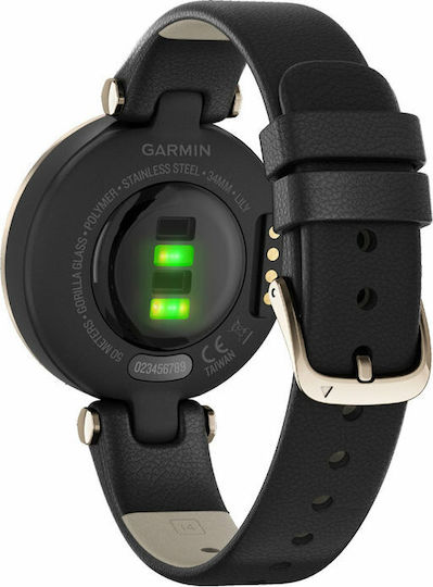 Garmin Lily Classic Stainless Steel Waterproof Smartwatch with Heart Rate Monitor (Cream Gold Bezel with Black Case and Italian Leather Band) view 6