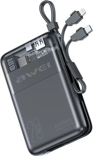 Awei P17K Power Bank 10000mAh 22.5W with USB-A Port and USB-C Port Gray view 4