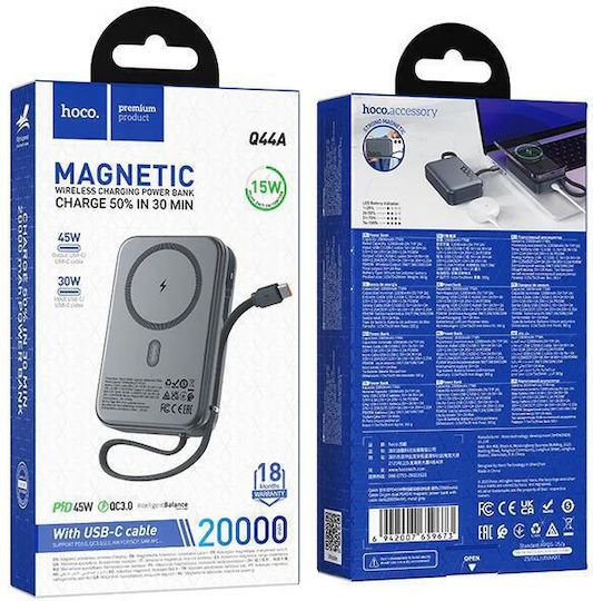 Hoco Q44A MagSafe Power Bank 20000mAh 45W With USB-C Output Port Power Delivery Quick Charge 3.0 Black view 2