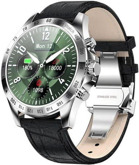 Garett Men Style Smartwatch with Heart Rate Monitor (Silver/Black Leat)