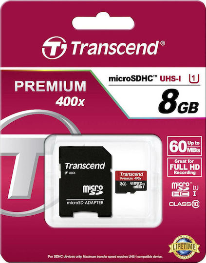 Transcend Premium 400x microSDHC 8GB U1 UHS-I with Adapter view 5