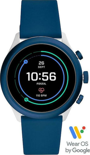 Fossil Sport Stainless Steel 43mm Smartwatch with Heart Rate Monitor (Blue Rubber) view 1