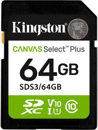 64gb Sd Memory Card Kingston Canvas Select Plus Uhs-i U1 V10 Read Speed Up To 100mb/s