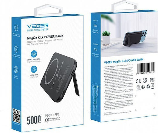Veger Tiny MagSafe Power Bank 5000mAh 20W with USB-C Port Black view 2
