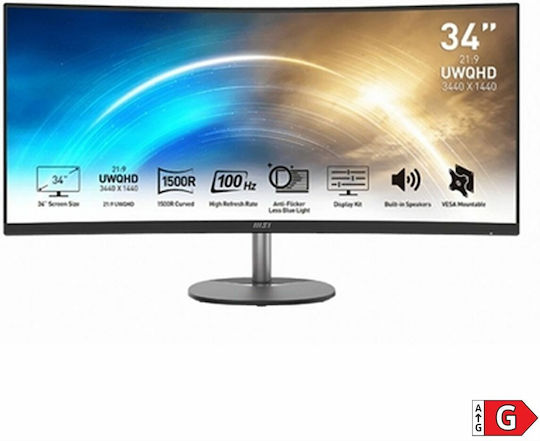 MSI MP341CQ Ultrawide VA Curved Gaming Monitor 34" QHD 3440x1440 with Response Time 4ms GTG vue 2