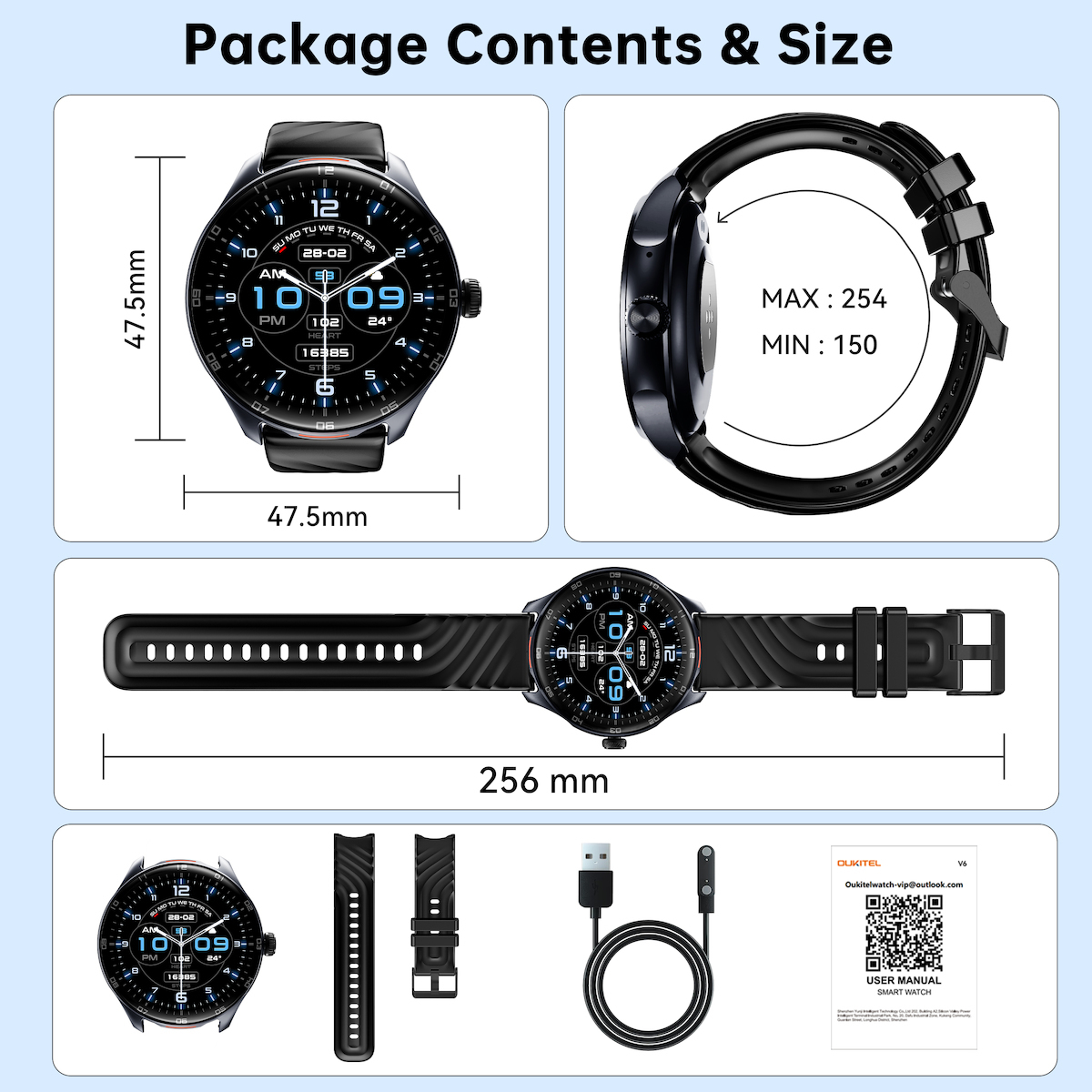 Oukitel V6 Smartwatch with Heart Rate Monitor (Black) view 3