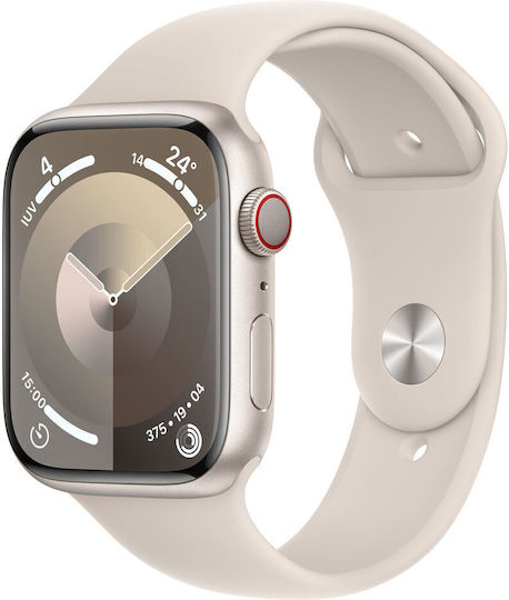 Apple Watch Series 9 Cellular Aluminium 45mm Waterproof with eSIM and Heart Rate Monitor (Starlight with Starlight Sport Band (M/L)) view 2