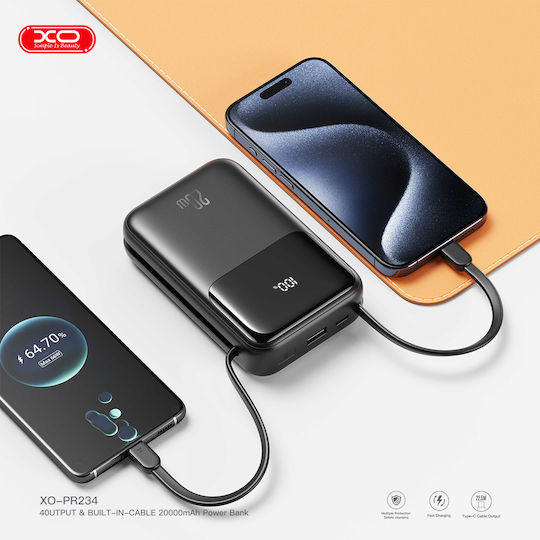 XO PR234 Power Bank 20000mAh with USB-A Port and USB-C Port Black view 3
