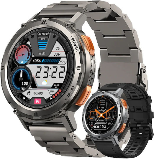 Kospet Tank T2 Waterproof Smartwatch with Heart Rate Monitor (Silver Stainless And Silicone Straps) view 6