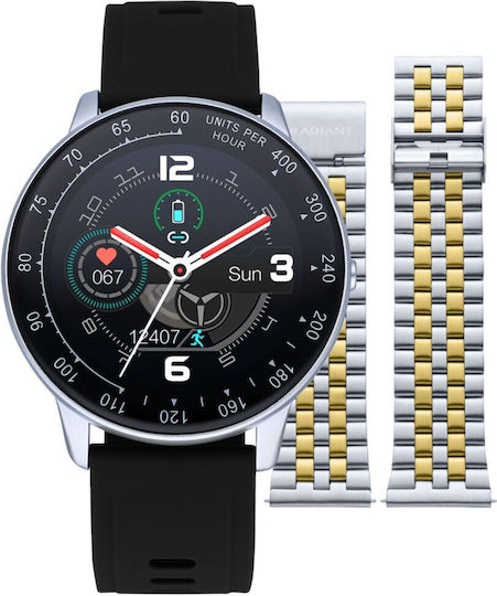 Radiant Times Square Smartwatch with Heart Rate Monitor (Silver / Black & Bracelet)