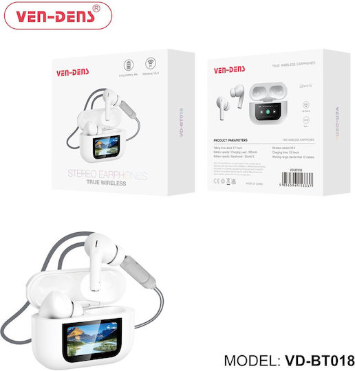 Ven-Dens VD-BT018 In-ear Bluetooth Handsfree Earphones with Charging Case White view 2