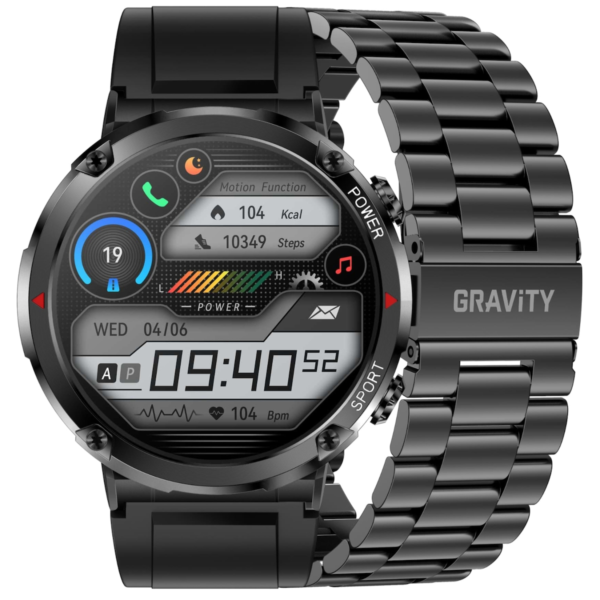 Smartwatch Gravity Zegarek Meski Smartwatch Gravity Gt21-1 Bk Bk Steel/bk