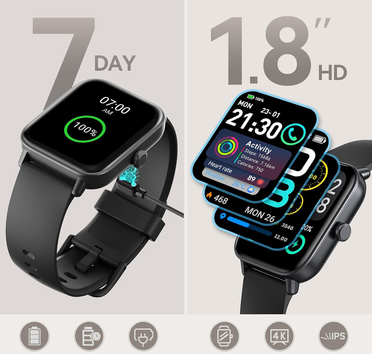 AEAC IDW19 Smartwatch with Heart Rate Monitor (Black) view 3