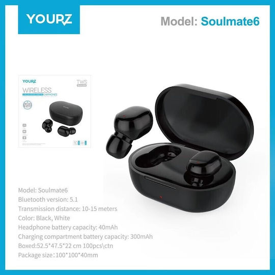 YOURZ Soulmate6 In-ear Bluetooth Handsfree Earphones with Charging Case Black