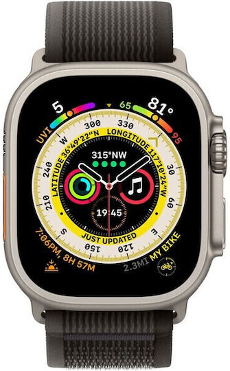 Apple Watch Ultra Titanium 49mm Waterproof with eSIM and Heart Rate Monitor (Black/Gray Trail Loop M/L) view 1