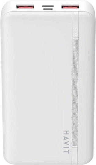Havit PB92 Power Bank 20000mAh 22.5W with 2 USB-A Ports and USB-C Port Power Delivery White