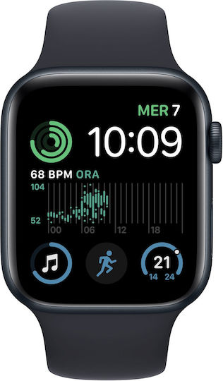 Apple Watch SE 2022 Cellular Aluminium 44mm Waterproof with eSIM and Heart Rate Monitor (Midnight with Midnight Sport Band) view 1