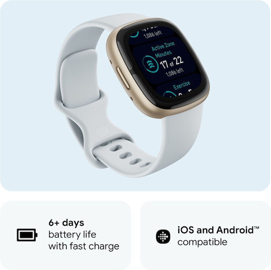 Fitbit Sense 2 Aluminium Waterproof Smartwatch with Heart Rate Monitor (Blue Mist/Soft Gold) vue 8