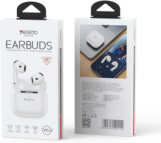 Yesido TWS31 Earbud Bluetooth Handsfree Earphones with Charging Case White view 3
