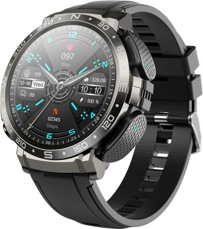 M68 Plus 1.52 Inch Round Screen 2 In 1 Bluetooth Earphone Smart Watch 512mb Memory Support Health Monitoring Black