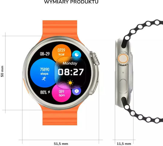 Yaxo Oxnard 50mm Smartwatch with Heart Rate Monitor (Orange) view 6