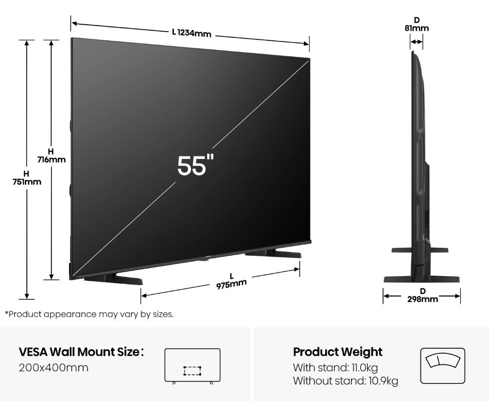 Hisense Smart Television 55" 4K UHD QLED E7Q HDR (2025) view 6