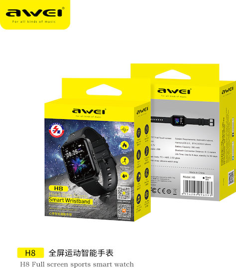 Awei H8 Smartwatch with Heart Rate Monitor (Black) vue 2