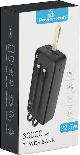 Powertech PT-1065 Power Bank 30000mAh 22.5W with USB-A Port and USB-C Port Power Delivery / Quick Charge 2.0 Black view 3