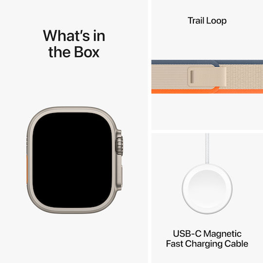 Apple Watch Ultra 2 Titanium 49mm Waterproof with eSIM and Heart Rate Monitor (Orange/Beige Trail Loop - S/M) view 8
