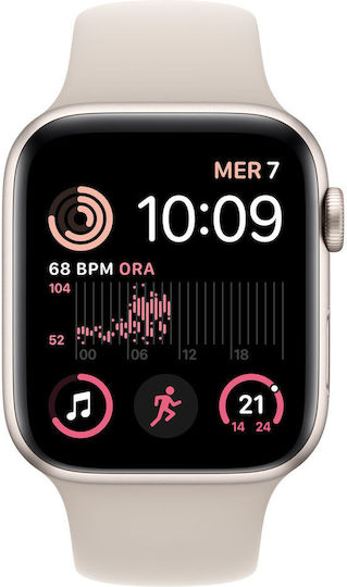 Apple Watch SE 2022 Aluminium 44mm Waterproof with Heart Rate Monitor (Starlight with Starlight Sport Band) view 1
