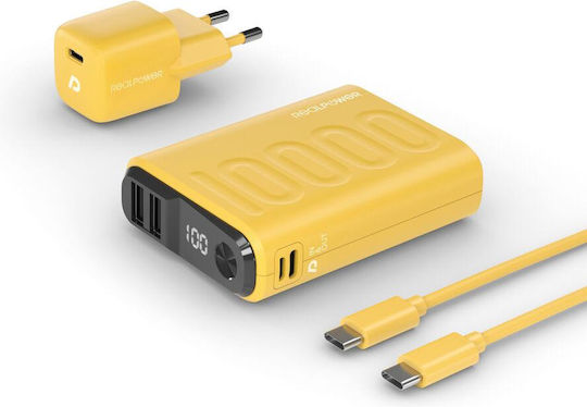 RealPower PB-10000PD+ Power Bank 10000mAh 18W with 2 USB-A Ports and USB-C Port Power Delivery Yellow view 2
