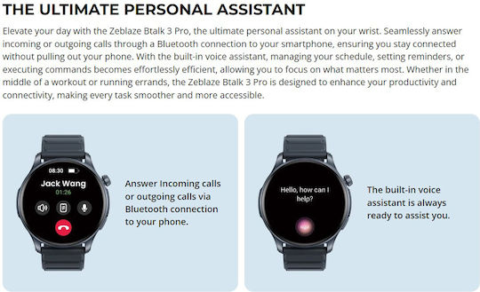 Zeblaze Btalk 3 Pro Smartwatch with Heart Rate Monitor (Gray) view 3