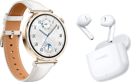 Huawei Watch GT 5 41mm Waterproof with Heart Rate Monitor (White Leather Strap)