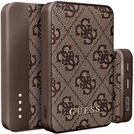 Guess Metal Logo Power Bank 10000mAh 18W with USB-A Port and USB-C Port Brown