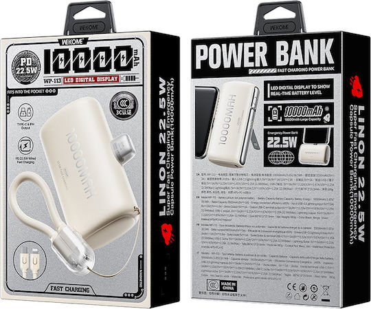 WK WP-113 Power Bank 10000mAh 22.5W Power Delivery Beige vue 3