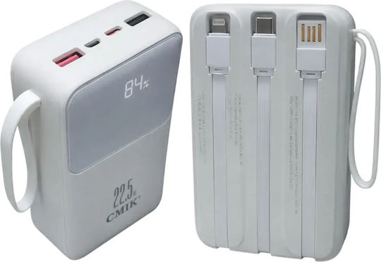 Cmik CM-611 Power Bank 20000mAh 22.5W with 2 USB-A Output Ports and USB-C Power Delivery Port White vue 3