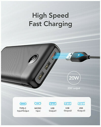 Veger L30 VP3008PD Power Bank 30000mAh 20W with 3 USB-A Ports and USB-C Port Black view 9
