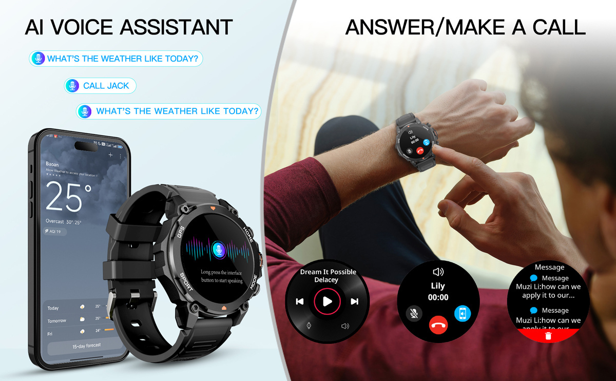 INTIME G6 Titanium 53mm Smartwatch with Heart Rate Monitor (Black) view 6
